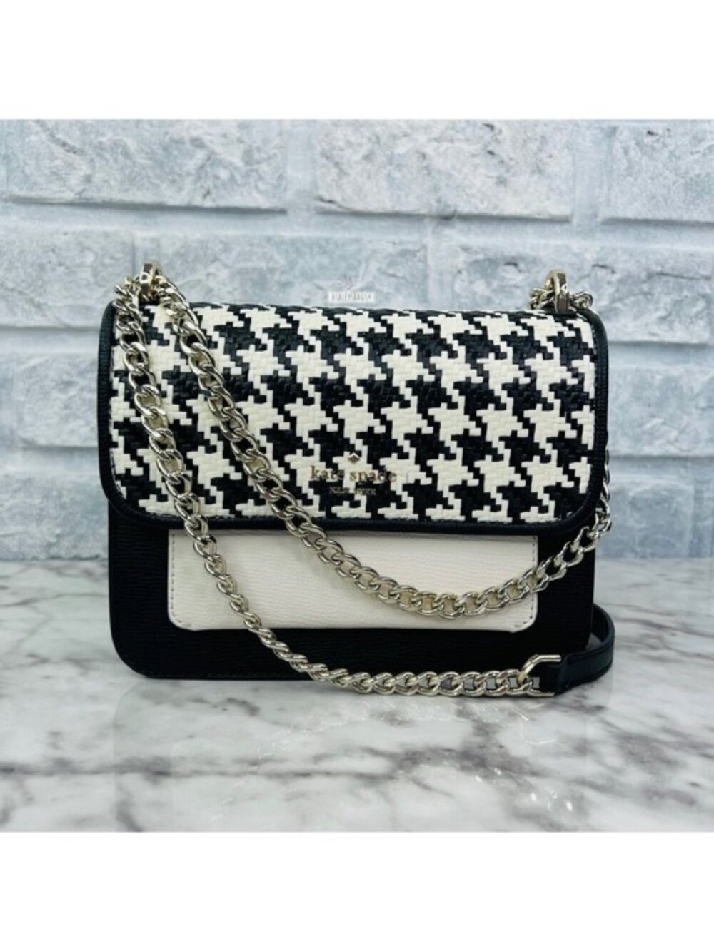 Kate Spade Woven Remi Flap Chain Crossbody Shoulder Bag In Houndstooth